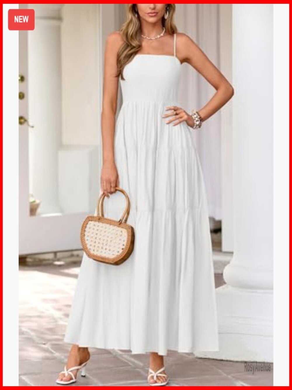 Sleeveless Spaghetti Strap Smocked Maxi Dress, Boho Summer Beach Sundress - Picture 5 of 7